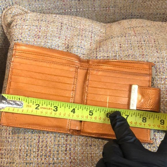 GUCCI GG Monogram Orange Leather Tan Canvas Trifold Wallet Vintage AUTHENTIC - Picture 14 of 17